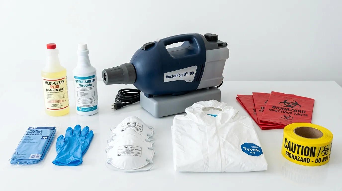 Professional biohazard remediation crew working in Seymour