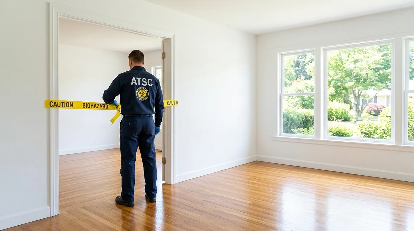 Certified biohazard cleanup crew performing Trauma Scene Cleanup in Seymour